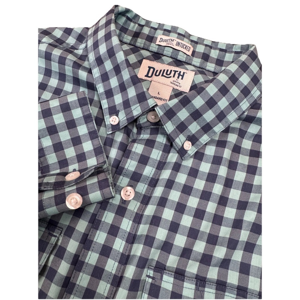 Duluth Untucked Button Down Shirt Gingham Check Long Sleeve Standard Fit L